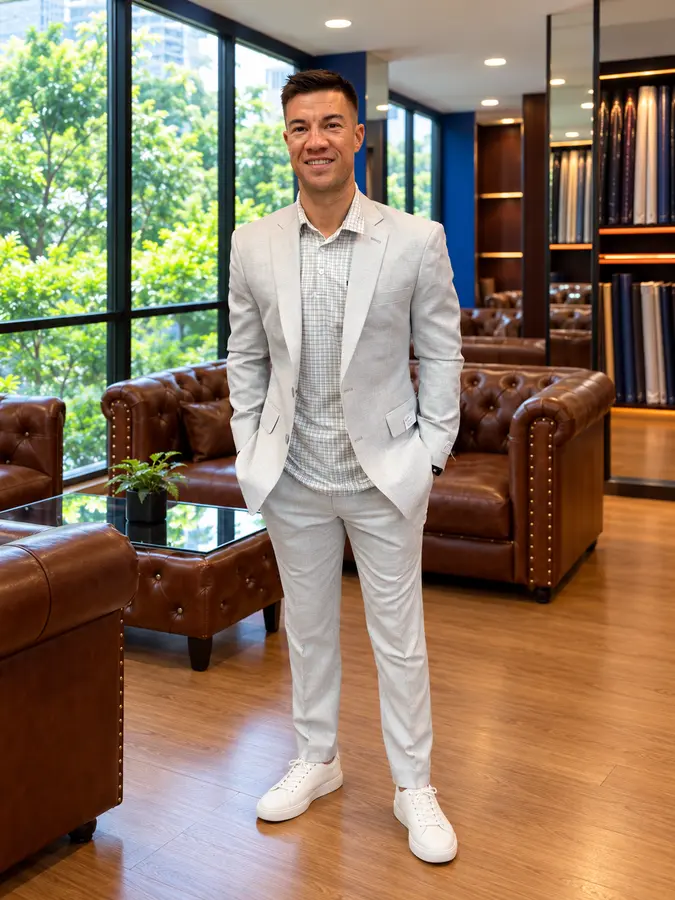 Light grey checked tailoring from the Sawasdee customer style collection