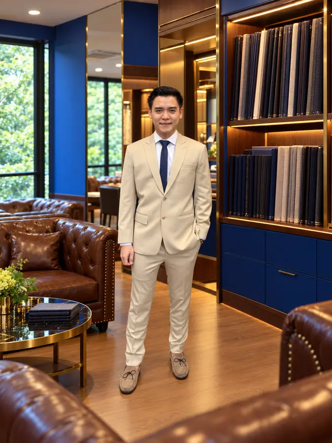 Light grey checked three-piece suit from the Sawasdee customer style collection