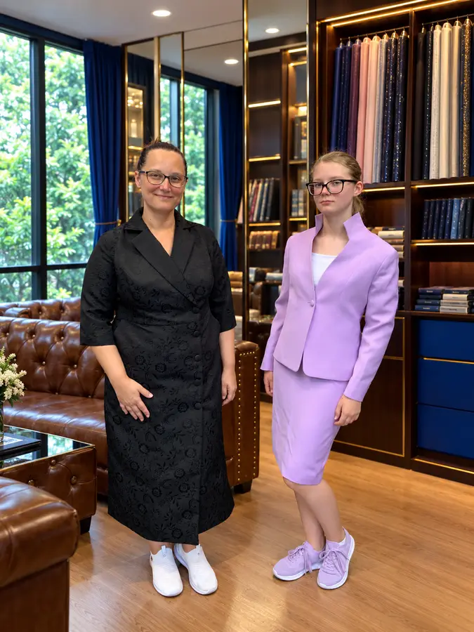 Black and lilac tailored outfits from the Sawasdee customer style collection