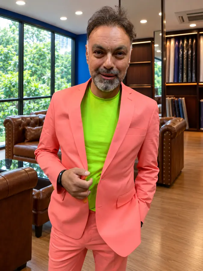 Sawasdee customer in a pink tailored suit