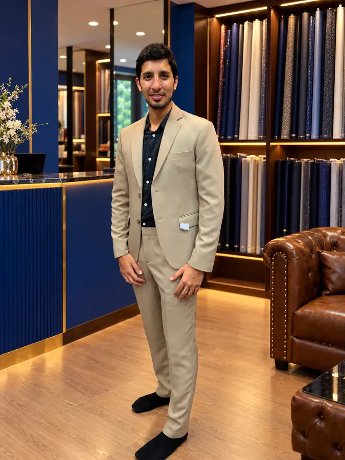 Taupe suit with waistcoat from the Sawasdee customer style collection