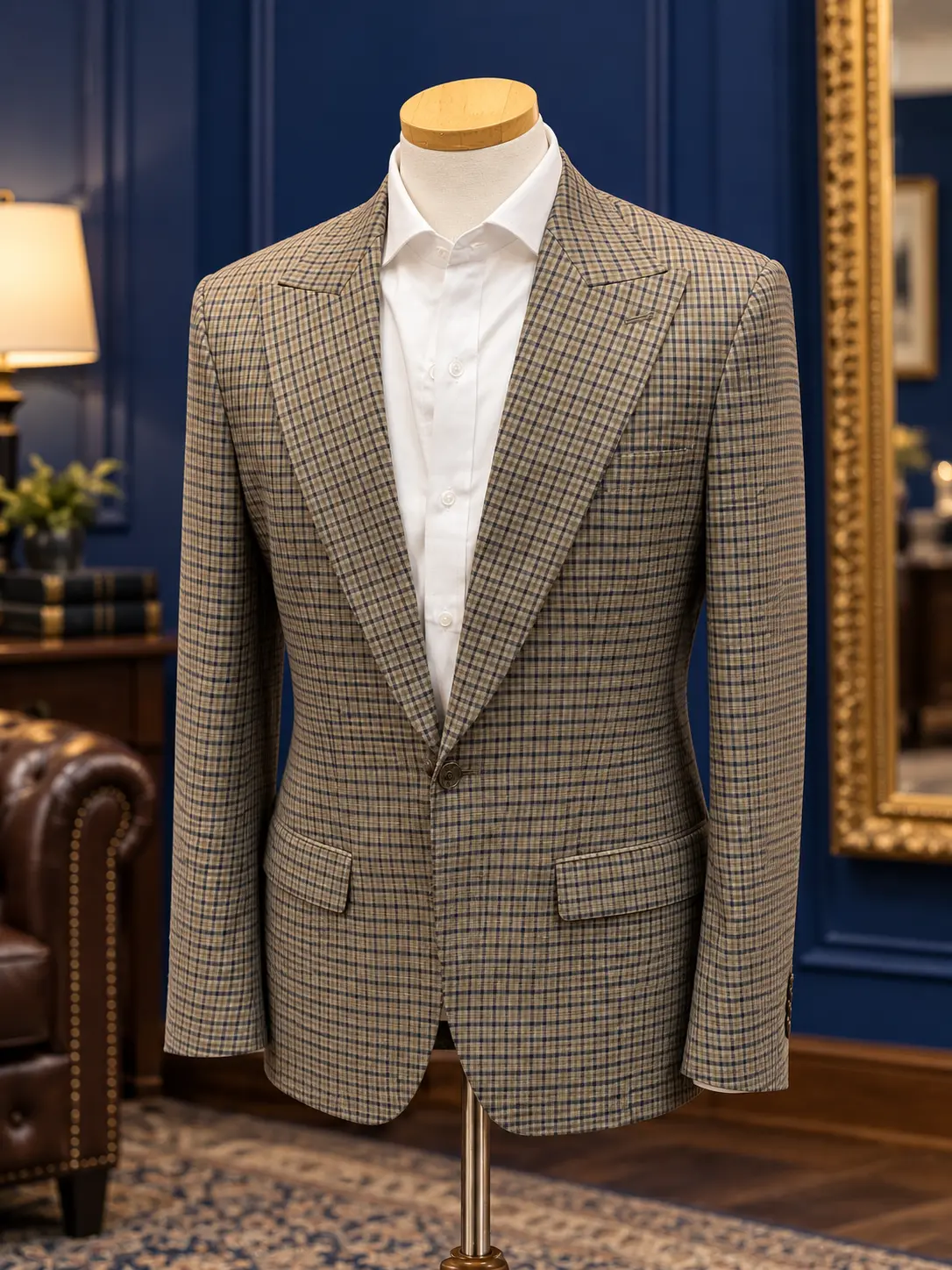 Grey checked tailored jacket, example of Sawasdee tailoring