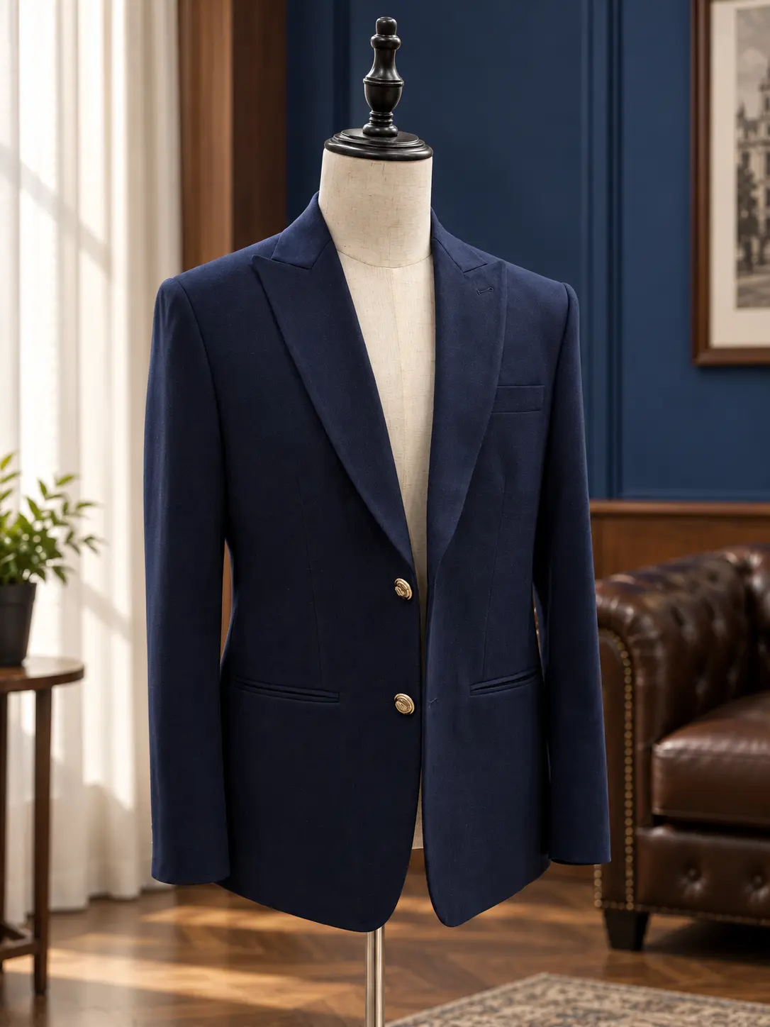 Classic deep navy blazer, example of Sawasdee tailoring